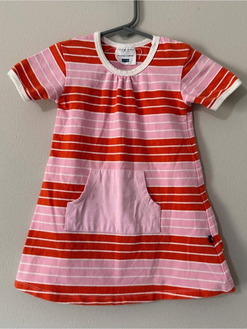 Toobydoo New York Striped Play Dress Pink Orange Cotton Size 12-18M